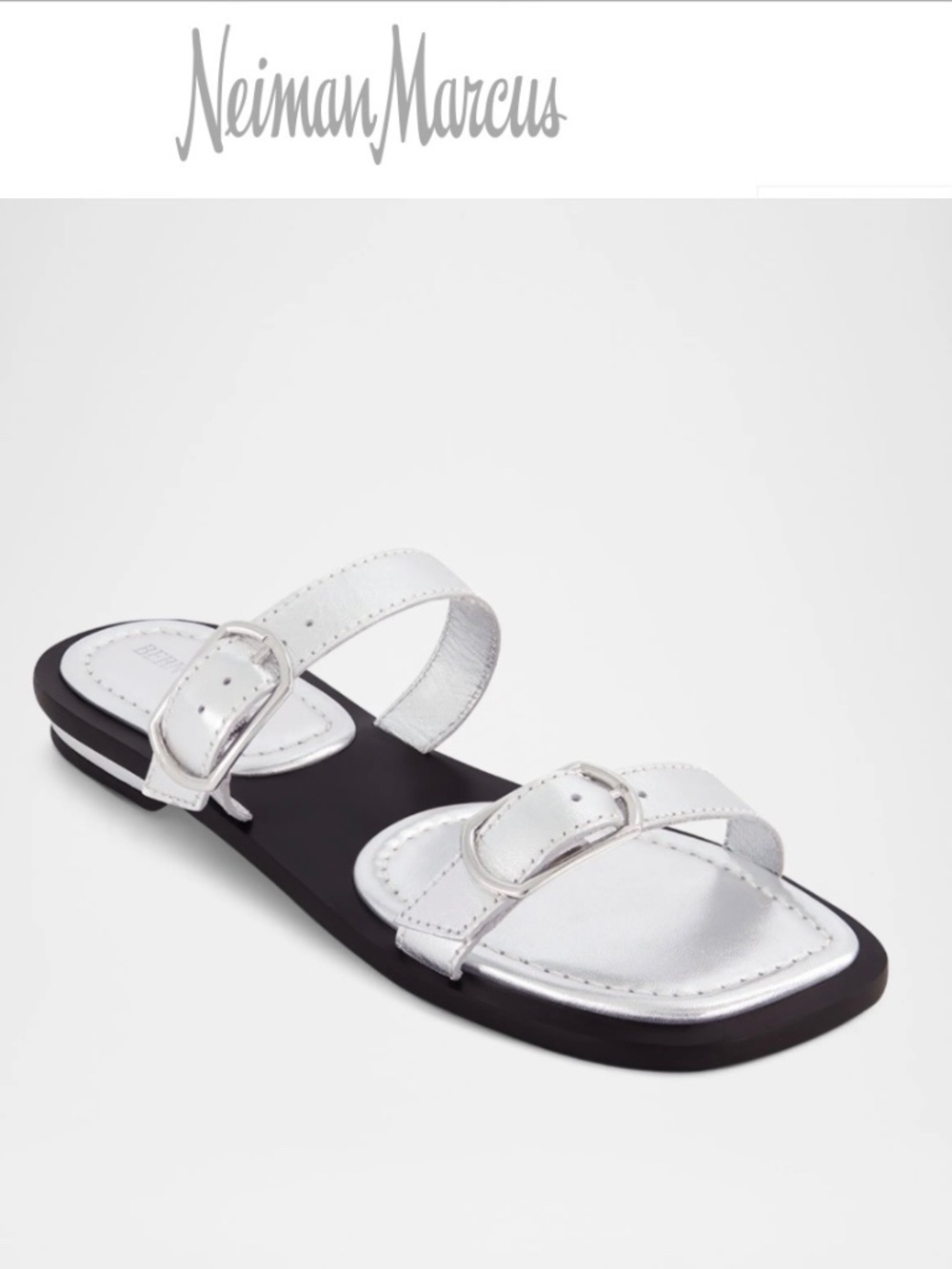 Bernardo 1946 Arta Buckle Metallic Silver Glove Leather Flat Sandals SZ 9